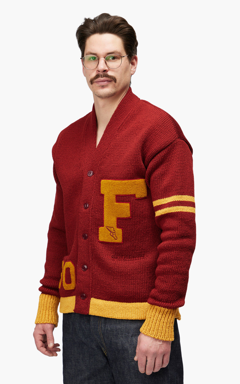 Fullcount 3008 Husk Wool Letterman Cardigan Burgundy "30th Anniversary"