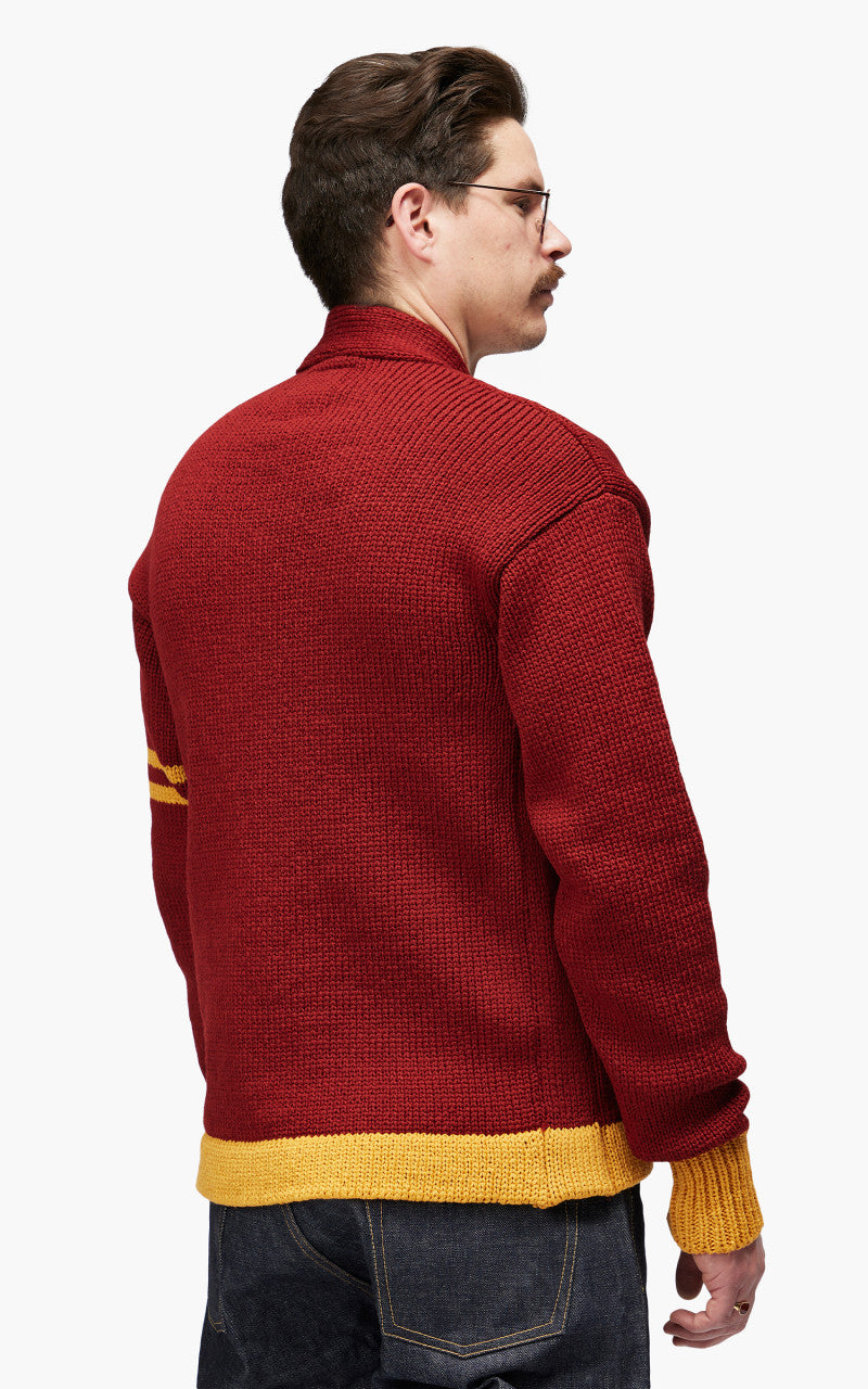 Fullcount 3008 Husk Wool Letterman Cardigan Burgundy "30th Anniversary"