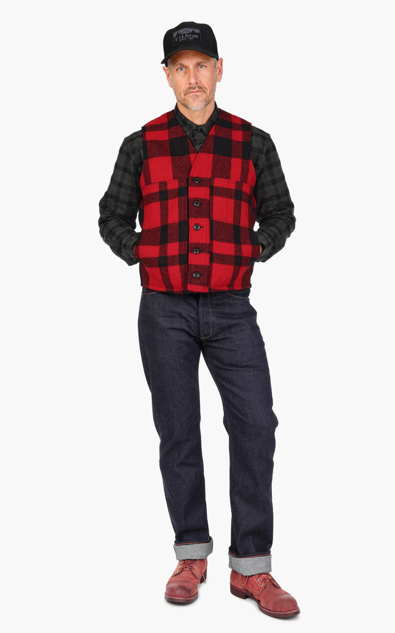 Filson Mackinaw Wool Vest Plaid Red/Black