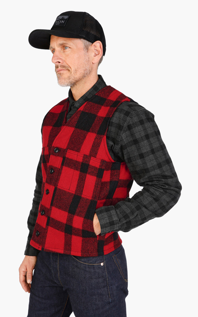 Filson Mackinaw Wool Vest Plaid Red/Black