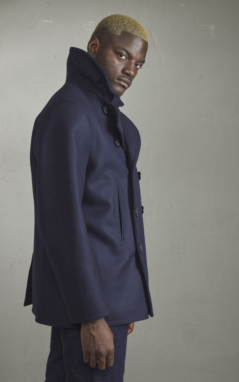Fortela Double Breasted Pea Coat Navy