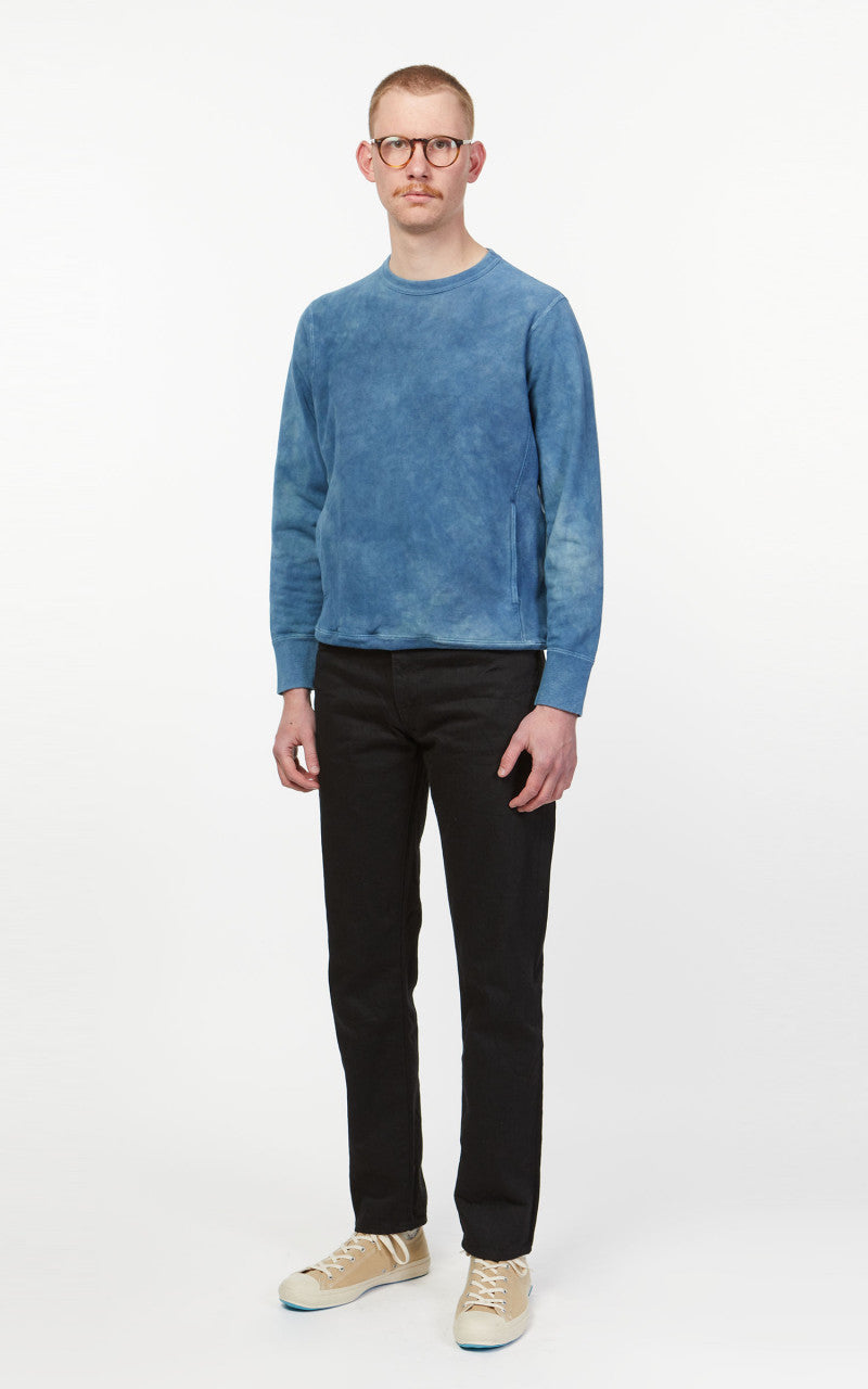 3sixteen French Terry Crewneck Natural Indigo Crumple Dye