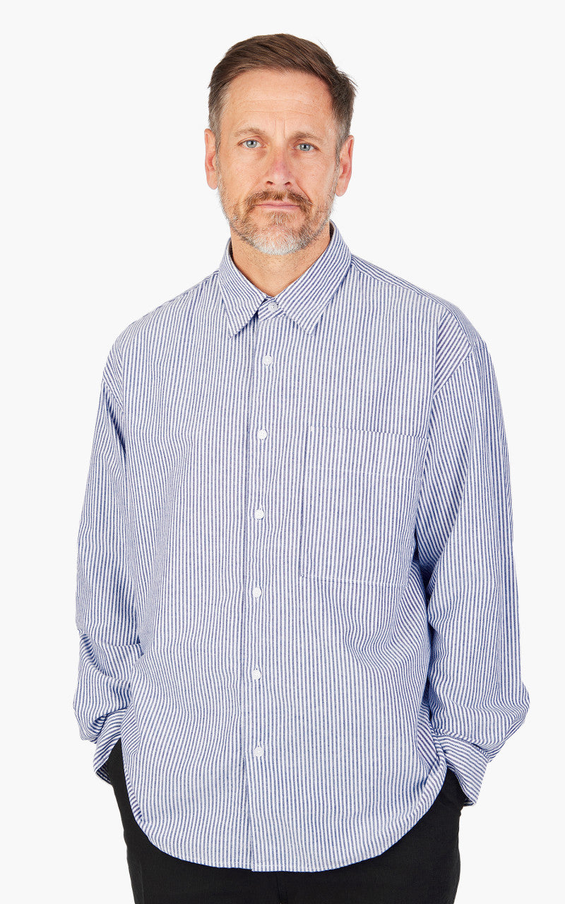 FrizmWORKS Stripe Cotton Relaxed Shirt Blue