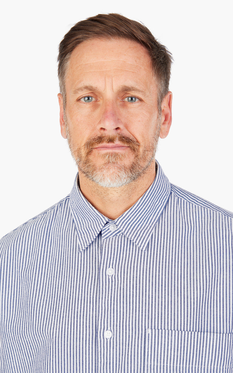 FrizmWORKS Stripe Cotton Relaxed Shirt Blue