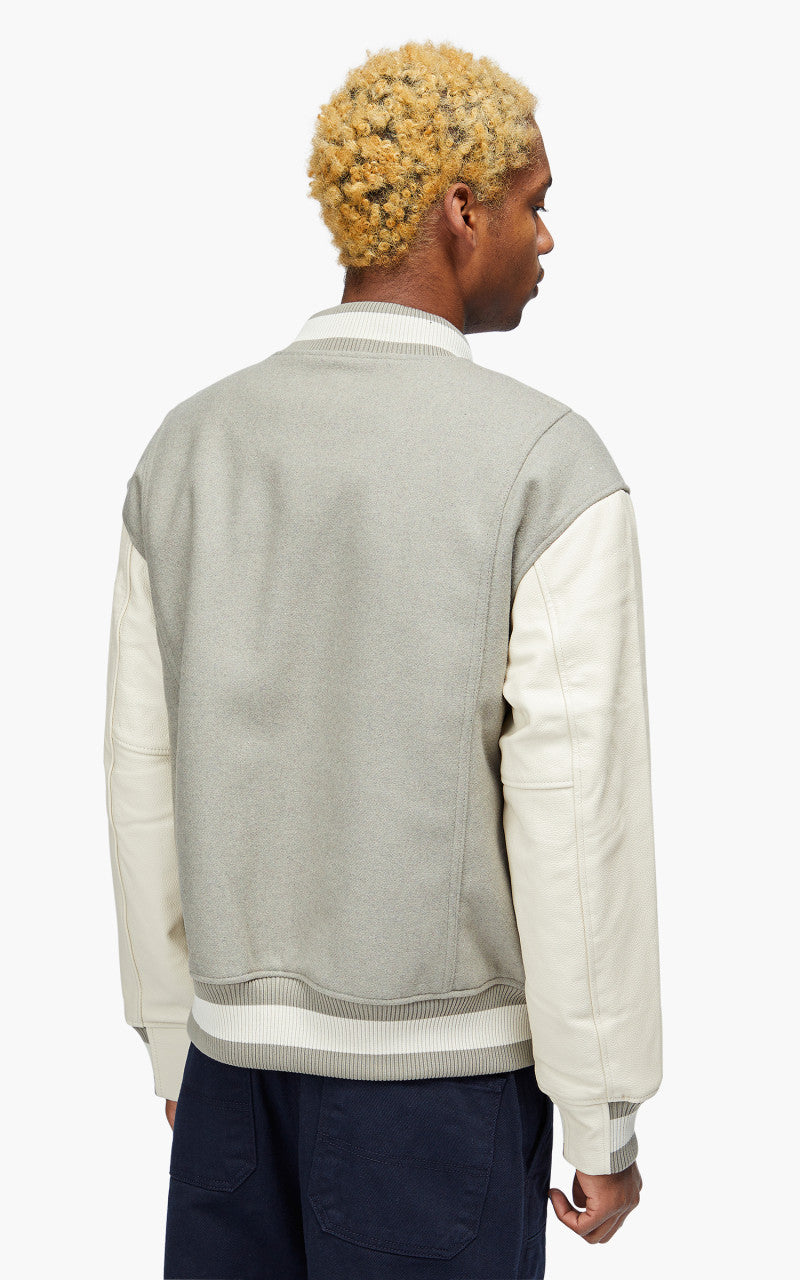 FrizmWORKS Leather Varsity Jacket Light Grey