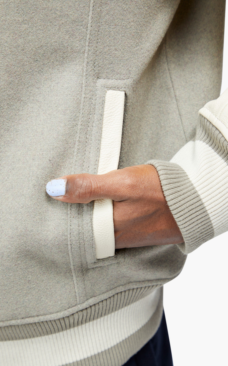 FrizmWORKS Leather Varsity Jacket Light Grey