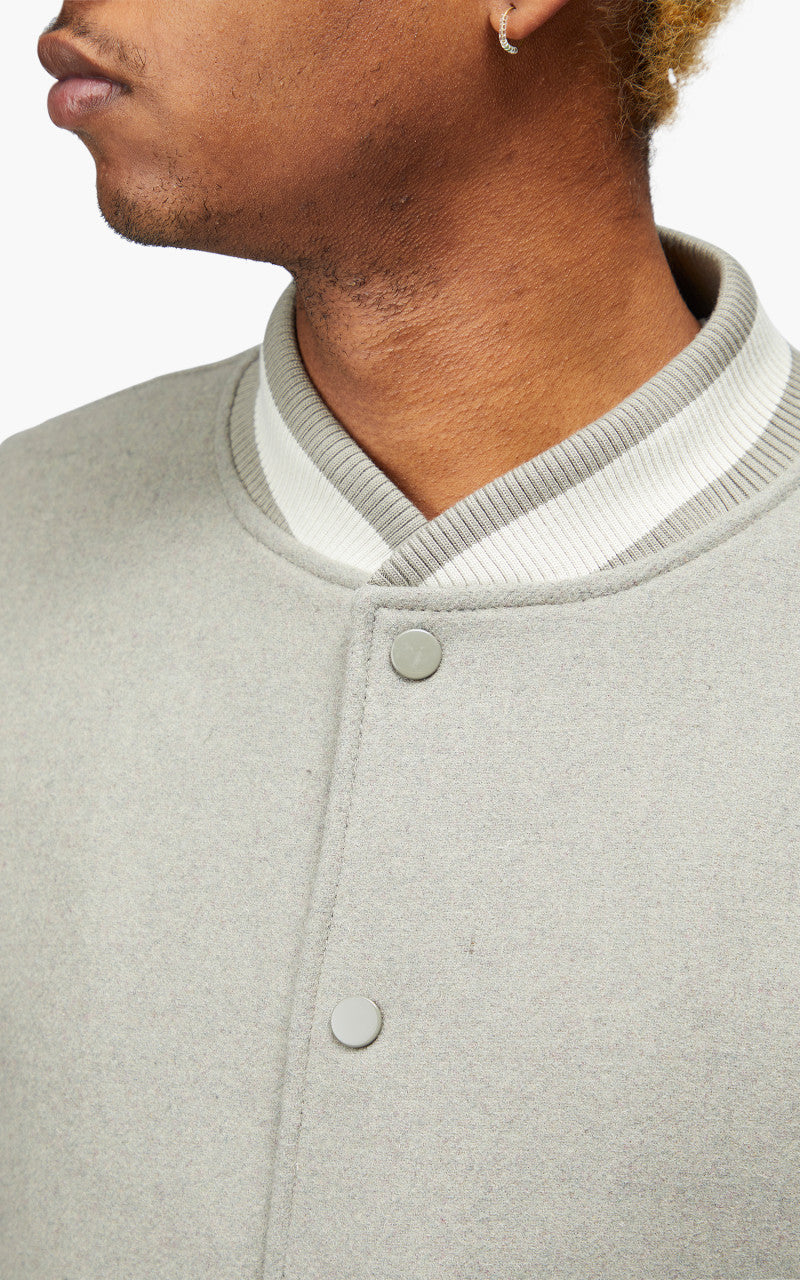 FrizmWORKS Leather Varsity Jacket Light Grey