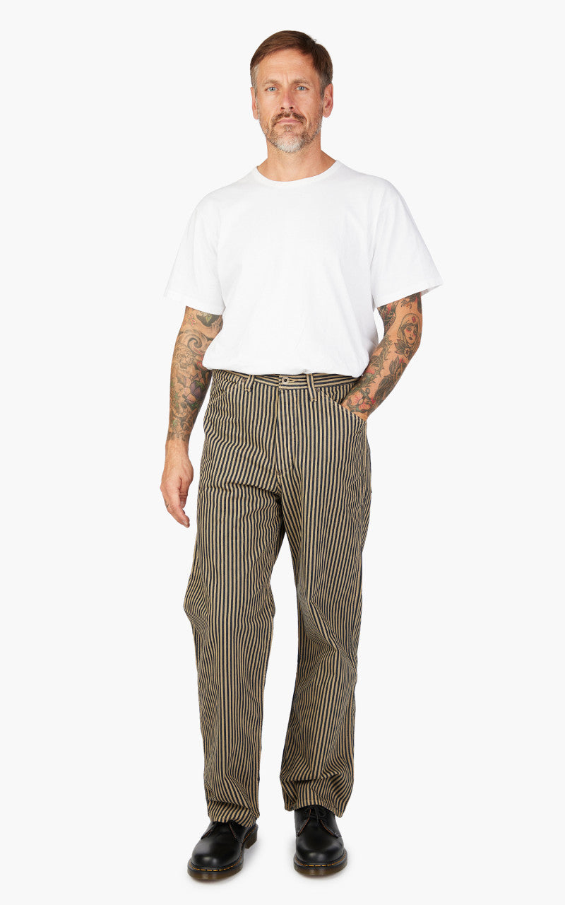 Fullcount 1129-3 Brown Hickory Cinch Back Work Pants Indigo Blue/Brown