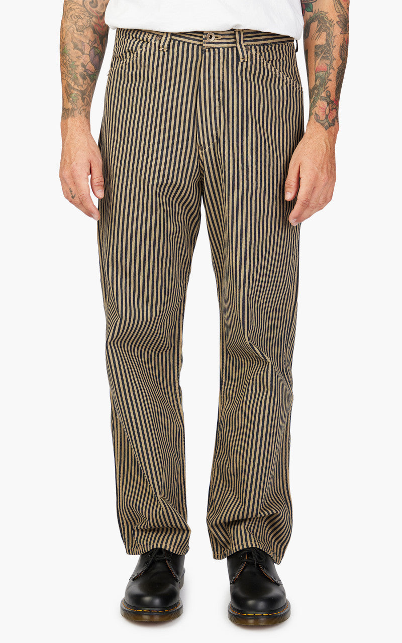 Fullcount 1129-3 Brown Hickory Cinch Back Work Pants Indigo Blue/Brown