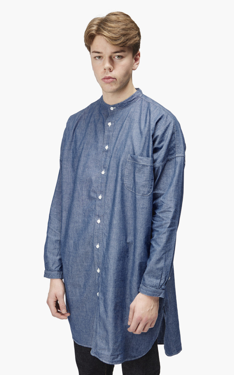 Fullcount 4065-1 Relax Chambray Band Collar Long Shirt Indigo