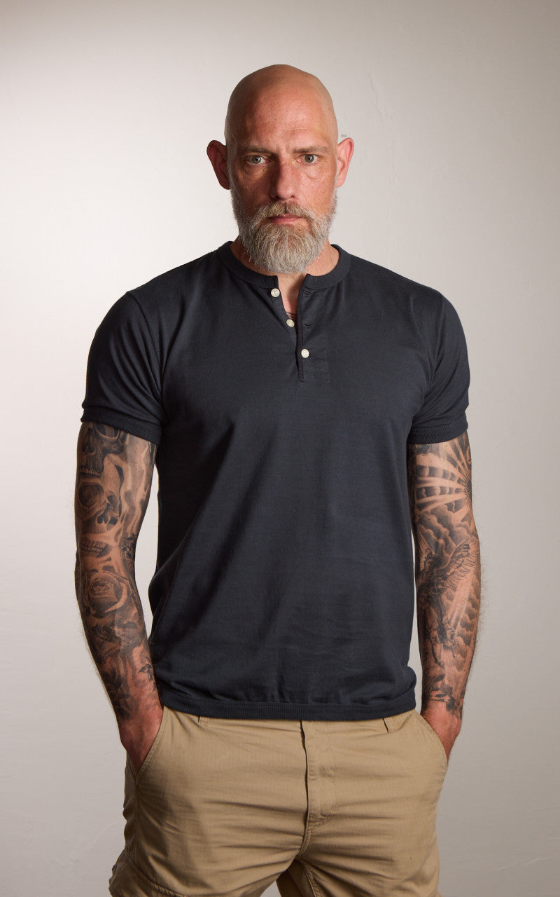 Fullcount 5222H-21 Flat Seam Heavyweight Henley T-Shirt Ink Black