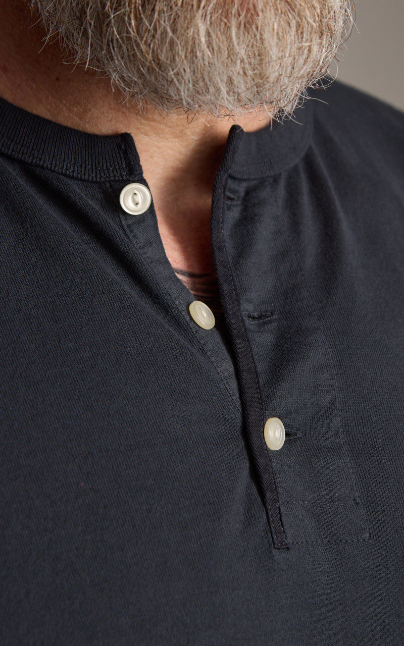 Fullcount 5222H-21 Flat Seam Heavyweight Henley T-Shirt Ink Black