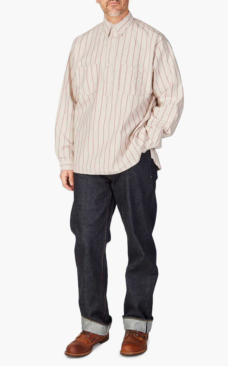 Fullcount 4080 Baseball Stripe Pullover Shirt Ecru Red