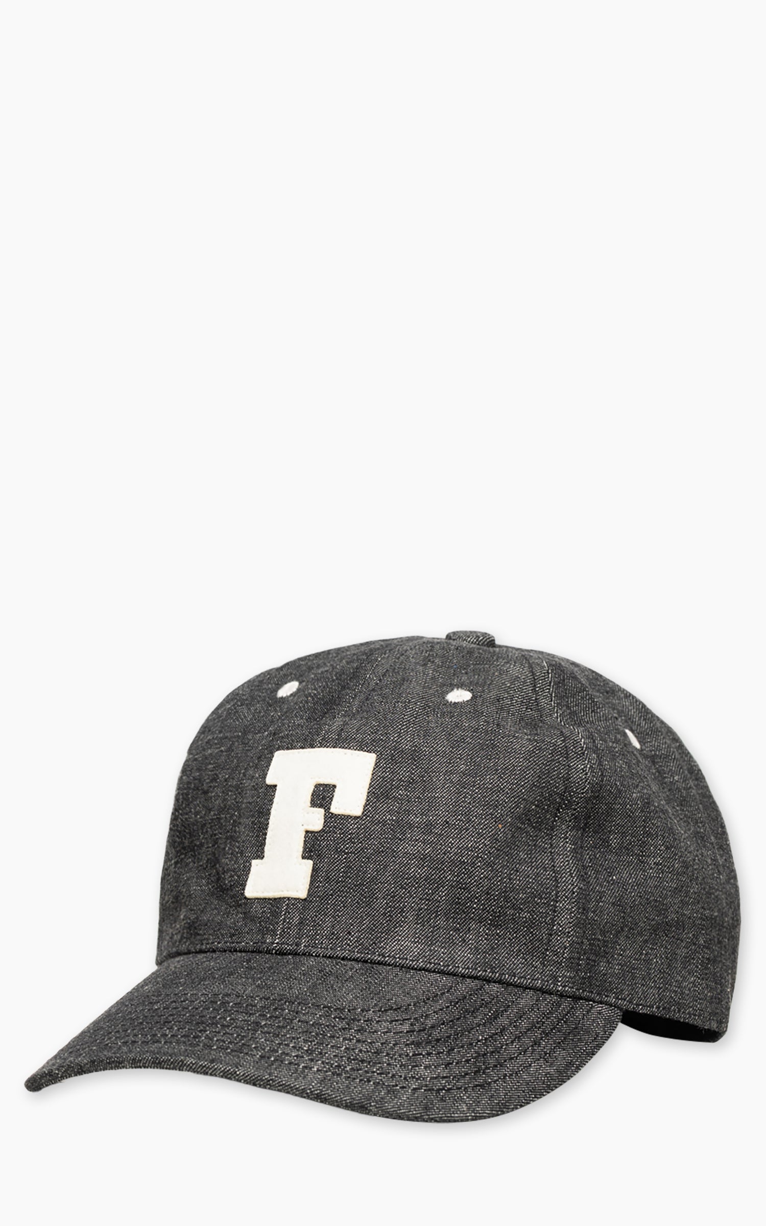 Fullcount 6 Panel Denim Baseball Cap 'F' Patch Black