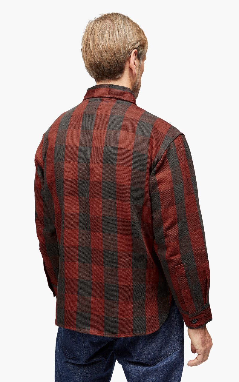 Fullcount 4071 Half Zip Pullover Classic Buffalo Check Shirt Burgundy