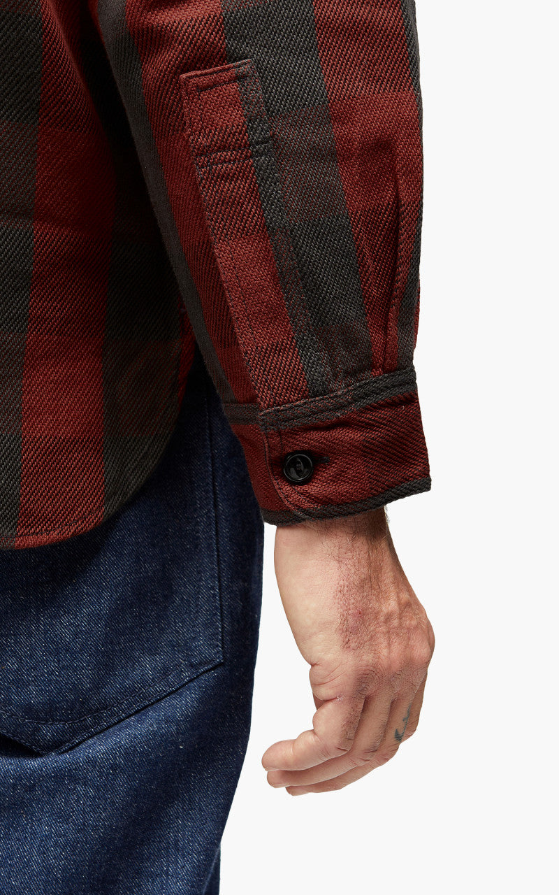 Fullcount 4071 Half Zip Pullover Classic Buffalo Check Shirt Burgundy