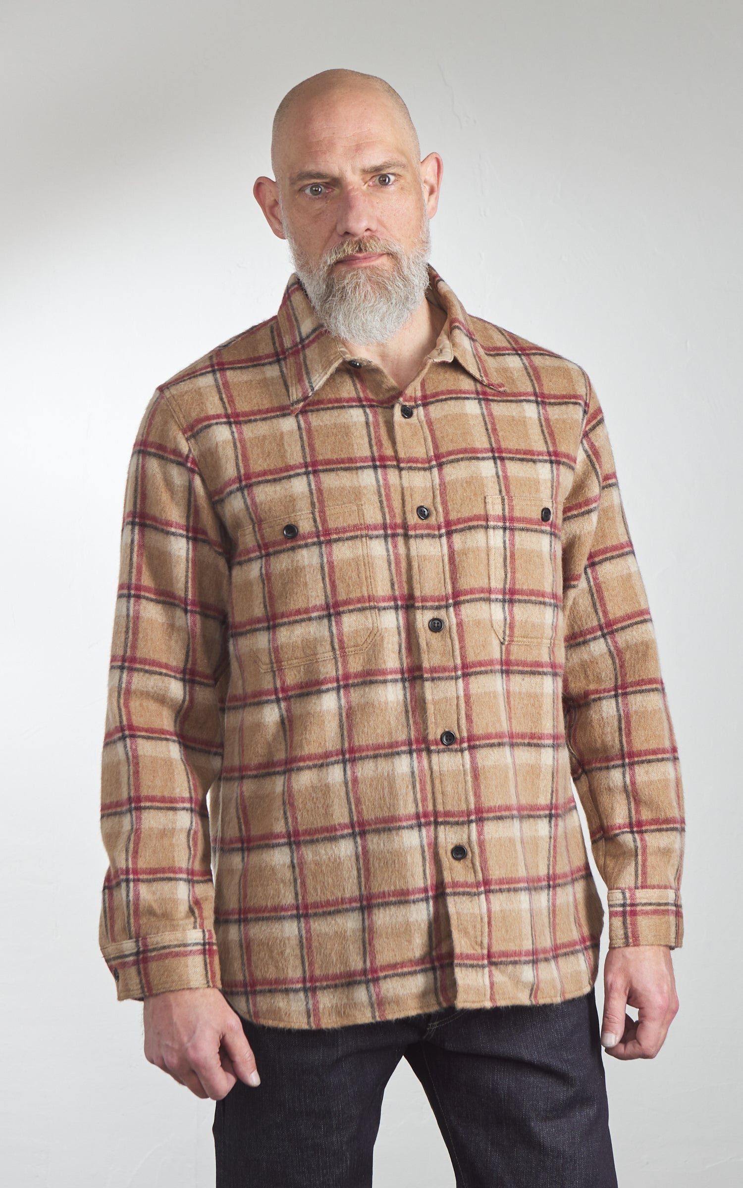 Fullcount 4096 Wool Shaggy Check Work Shirt Beige