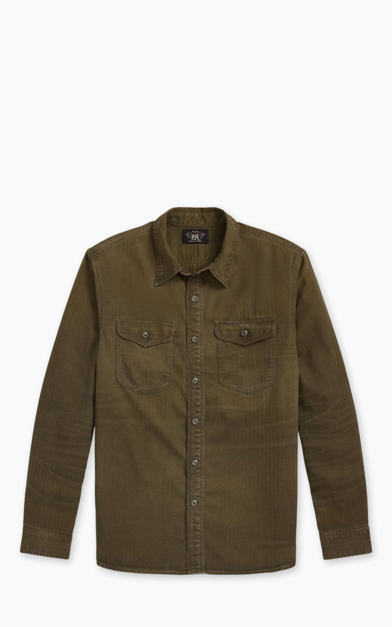 RRL Garment-Dyed Herringbone Twill Workshirt Dark Olive