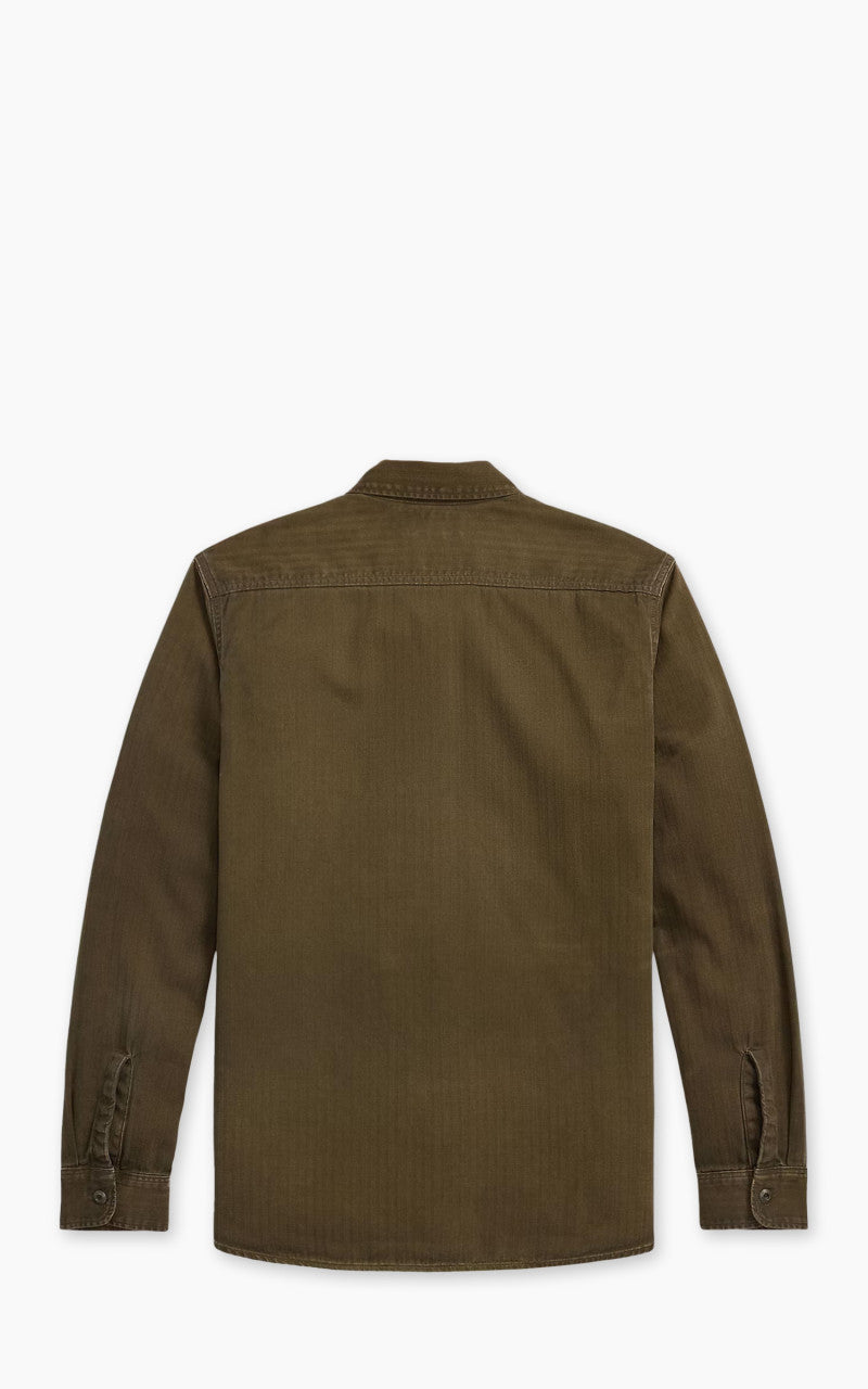 RRL Garment-Dyed Herringbone Twill Workshirt Dark Olive