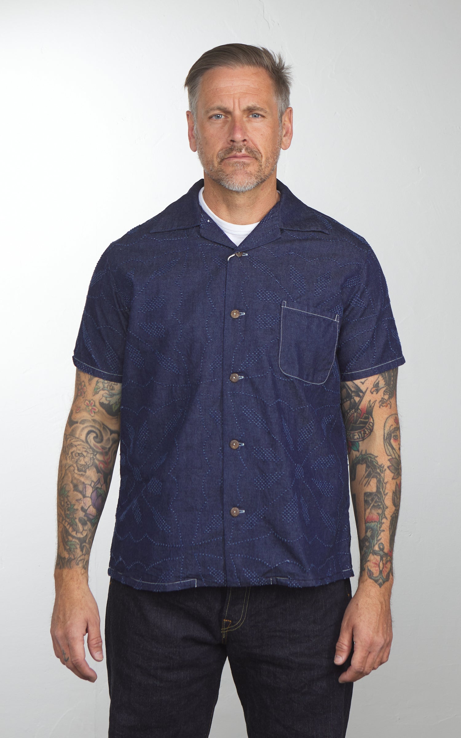Graph Zero Aloha Shirt Flowers Indigo