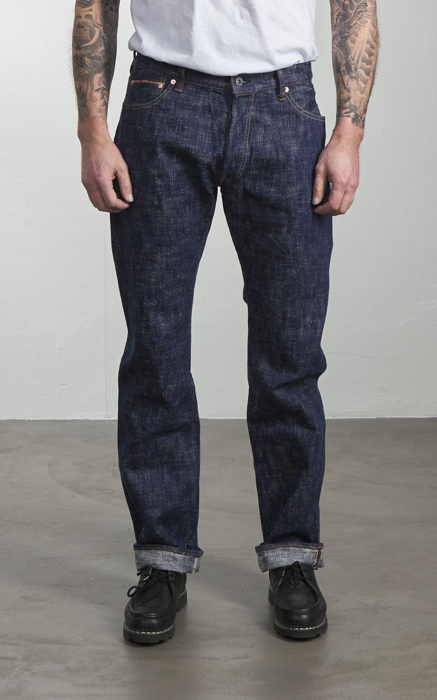 Graph Zero Skein Dyed Slim Straight Jeans Green/Indigo 15oz