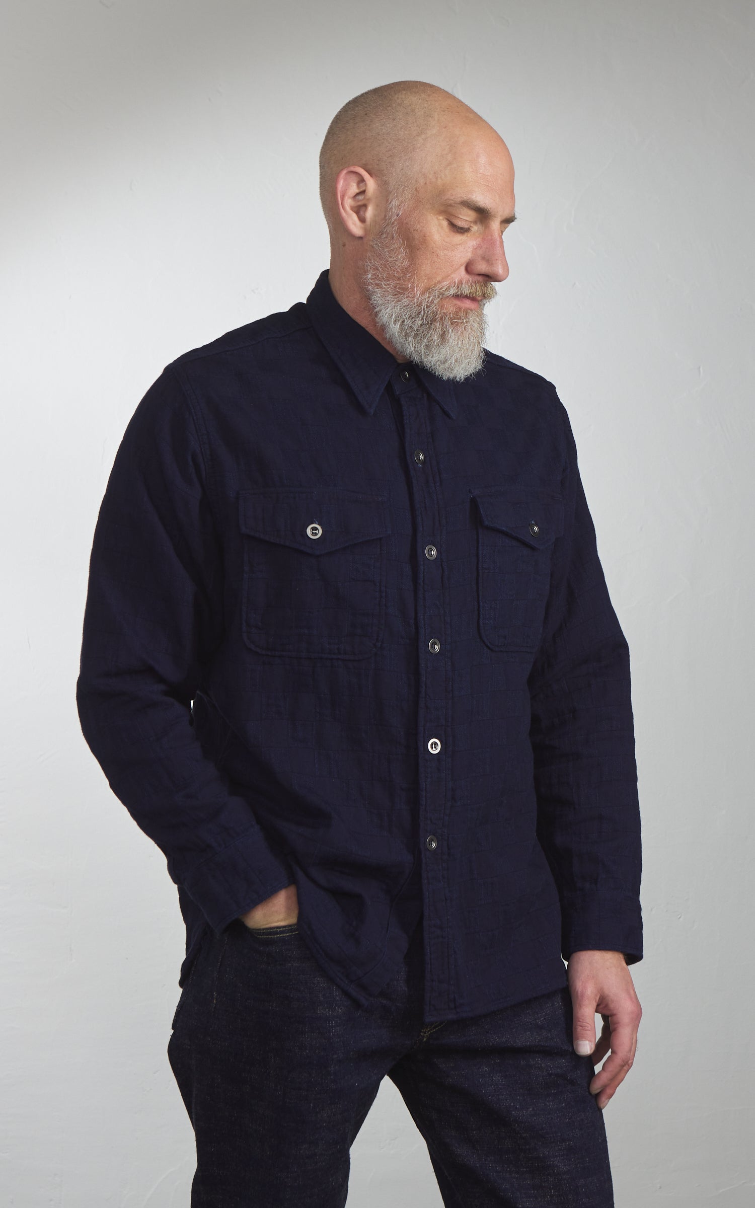 Graph Zero Officer L/S Shirt Indigo Plaid