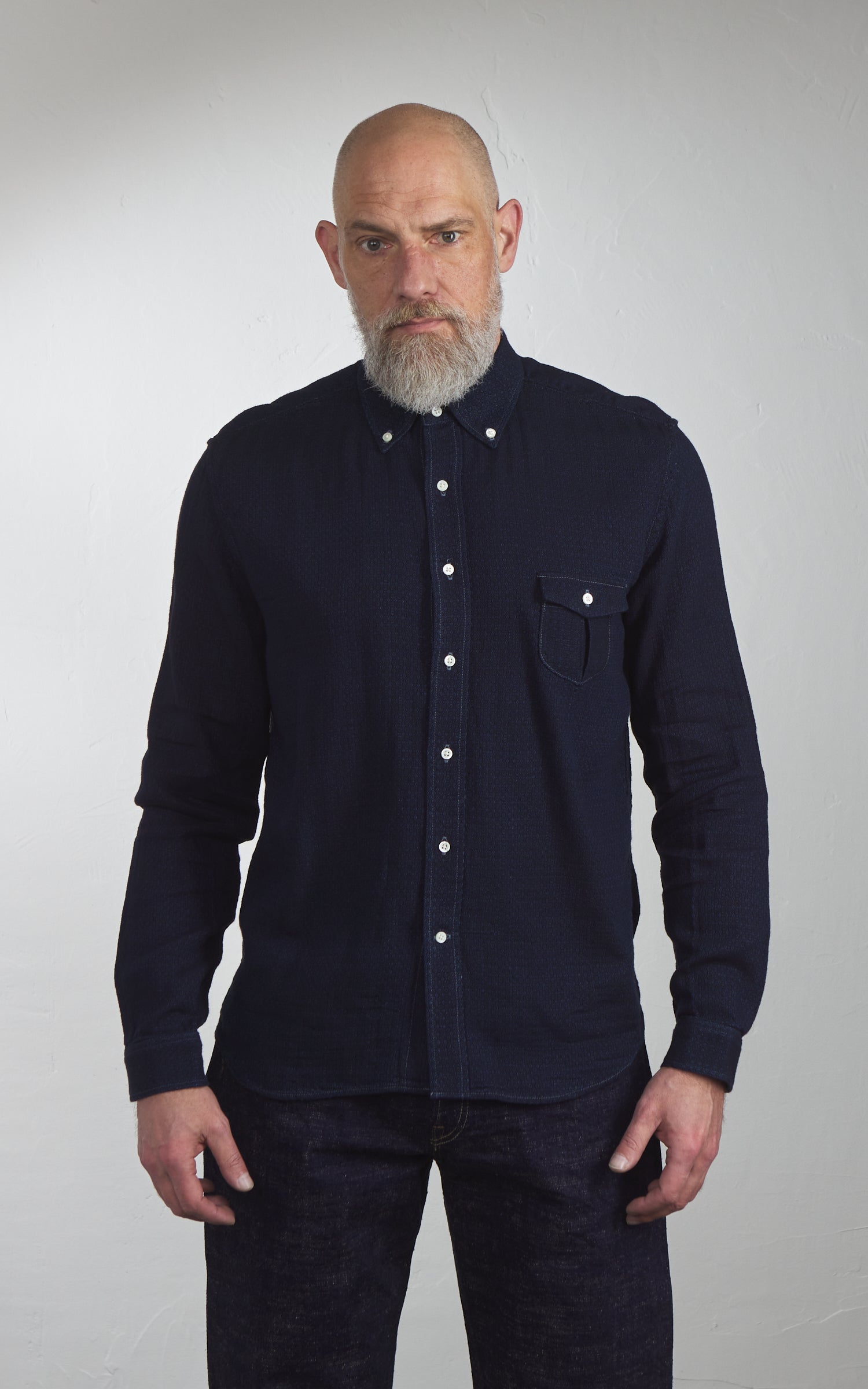 Graph Zero Standard Selvedge Button-Down Shirt Indigo