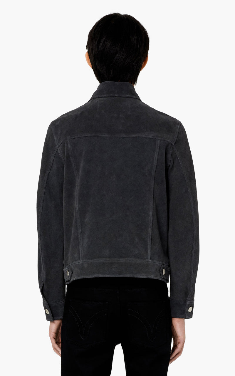 AMI Paris Leather Worker Jacket Stone Grey