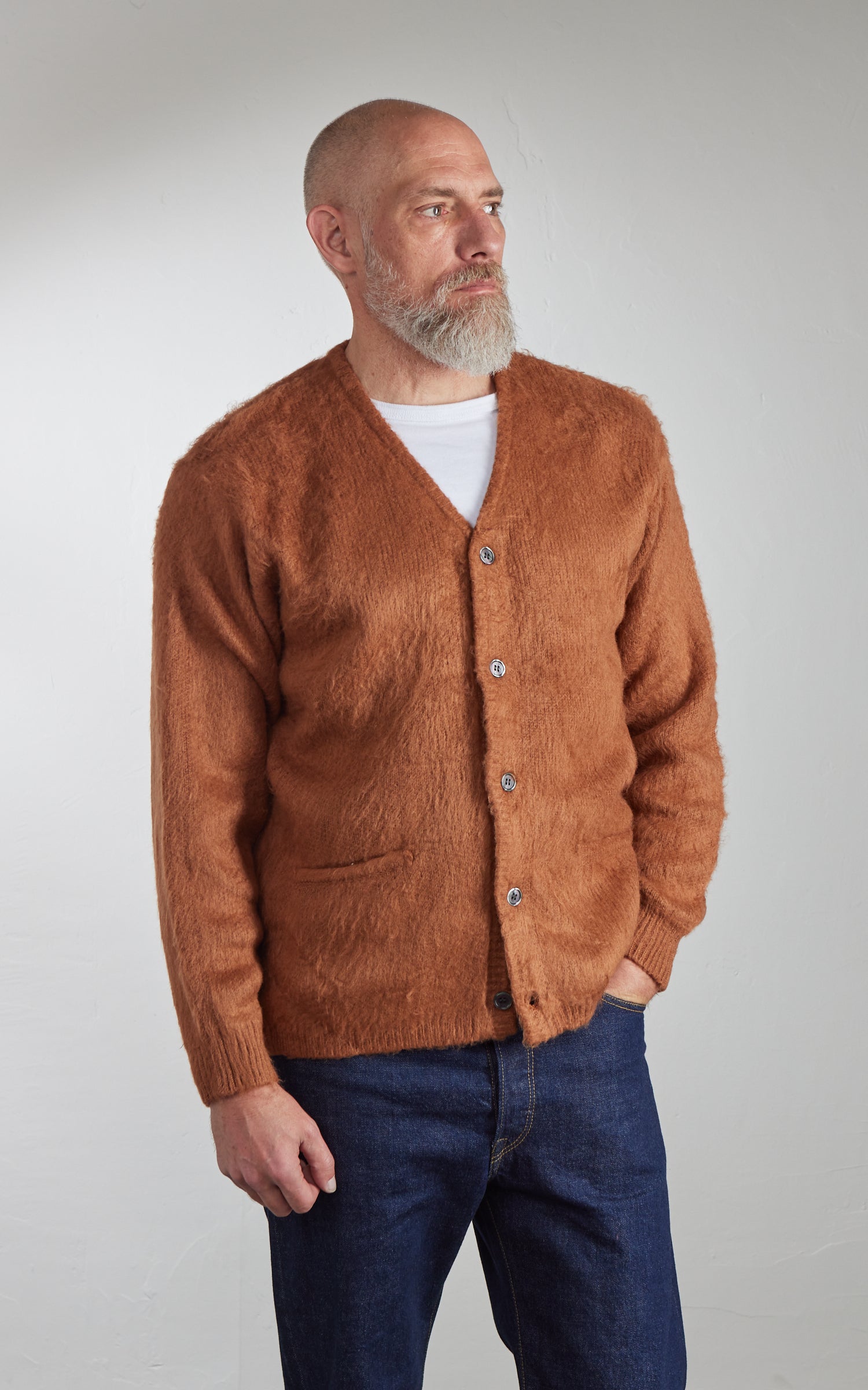 Houston UNIVERD72 Mohair Touch Brushed Cardigan Brown