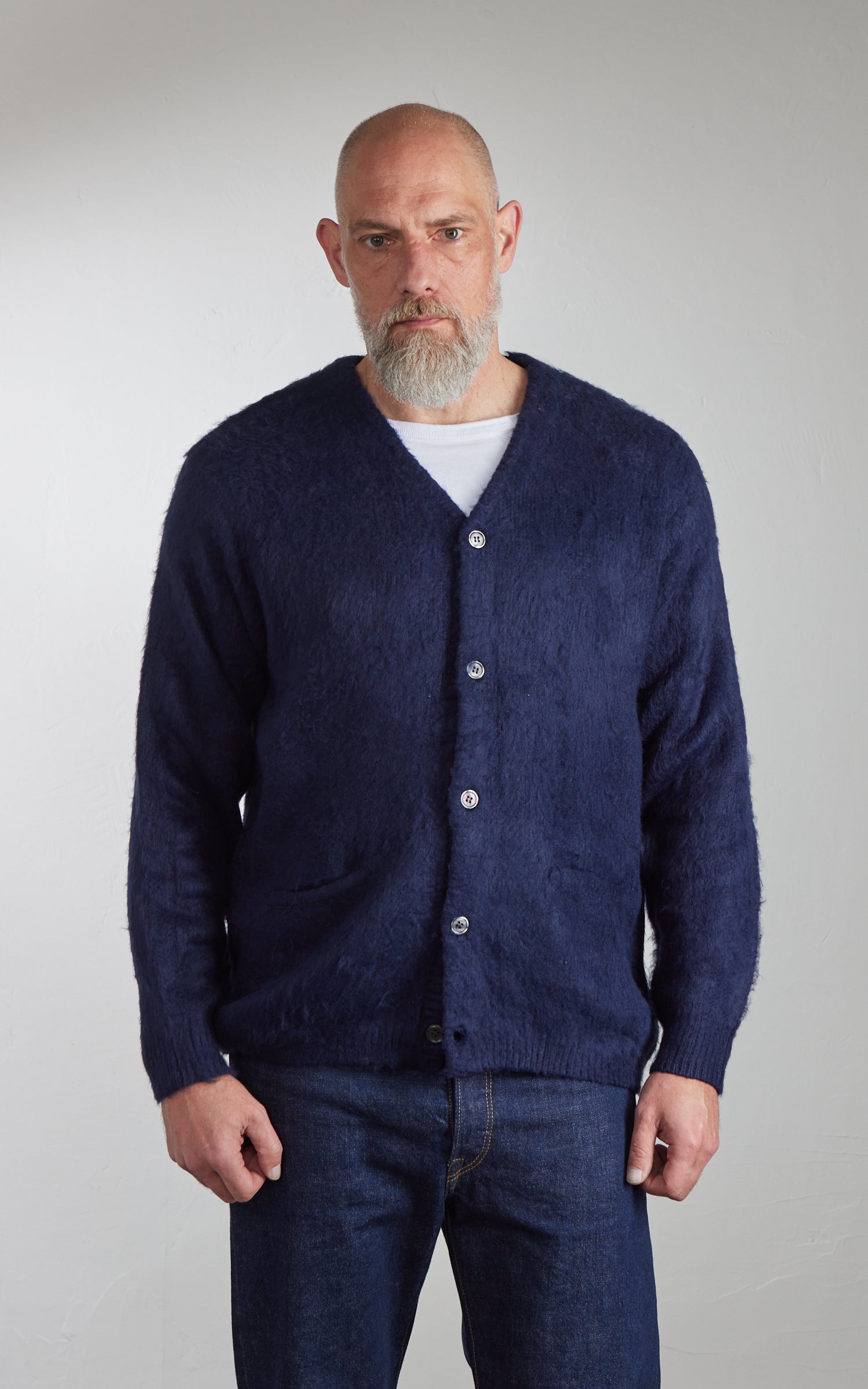 Houston UNIVERD72 Mohair Touch Brushed Cardigan Navy