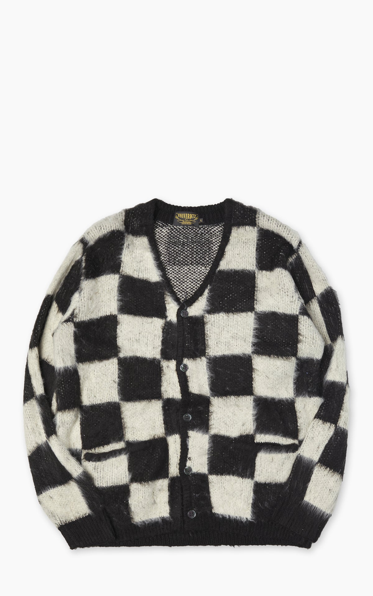 Houston UNIVERD72 Mohair Touch Brushed Cardigan Checkered Flag Black