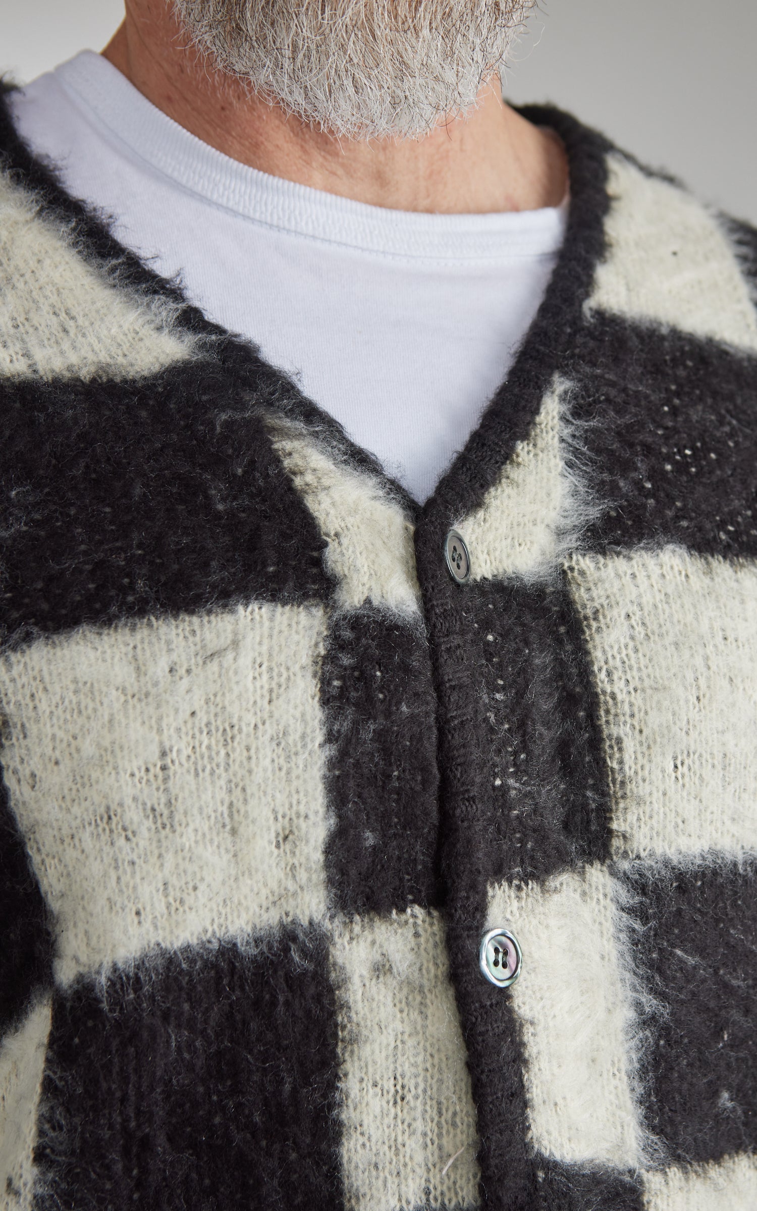 Houston UNIVERD72 Mohair Touch Brushed Cardigan Checkered Flag Black