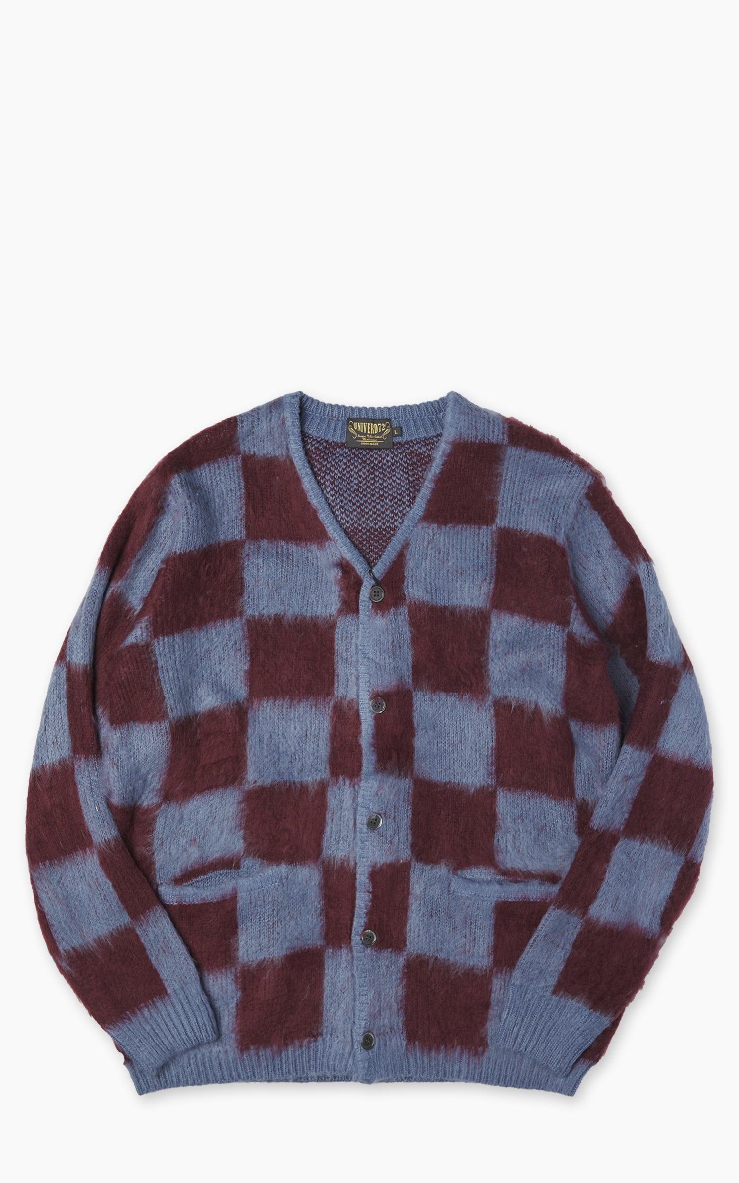 Houston UNIVERD72 Mohair Touch Brushed Cardigan Checkered Flag Blue
