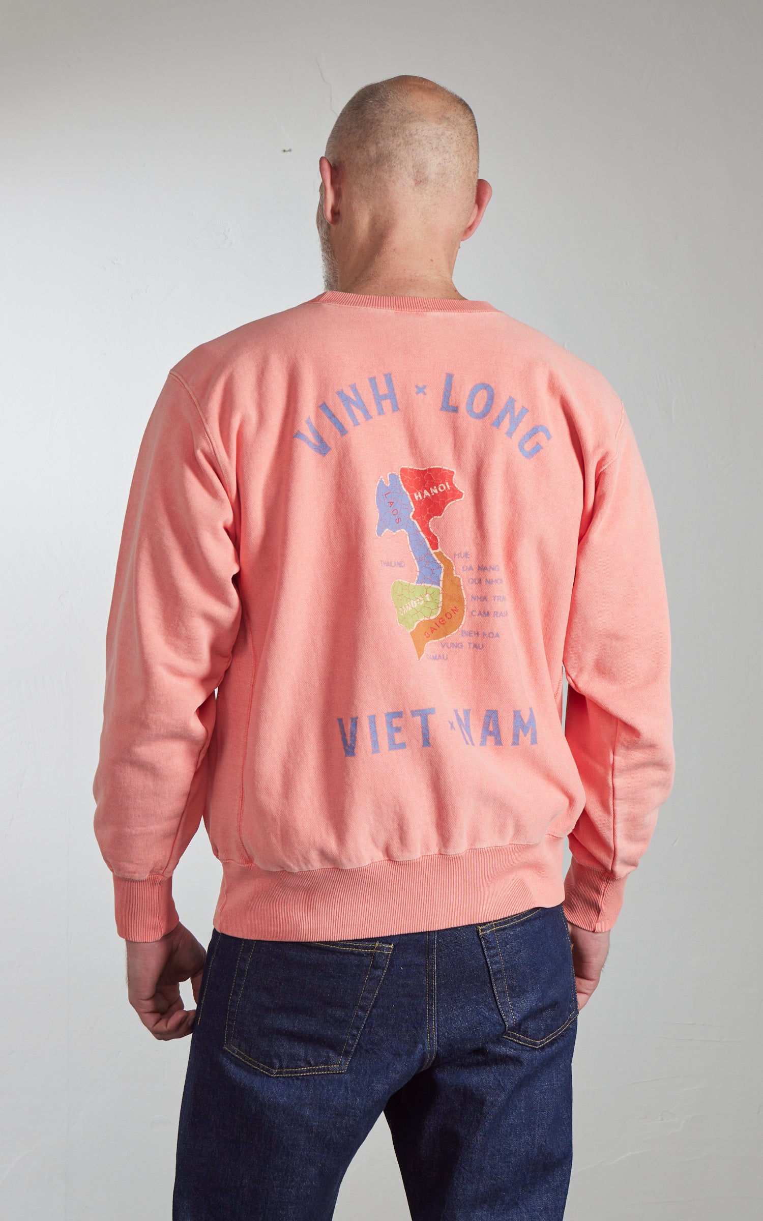 Houston Pigment Dyed Vietnam Map Sweatshirt Salmon Pink