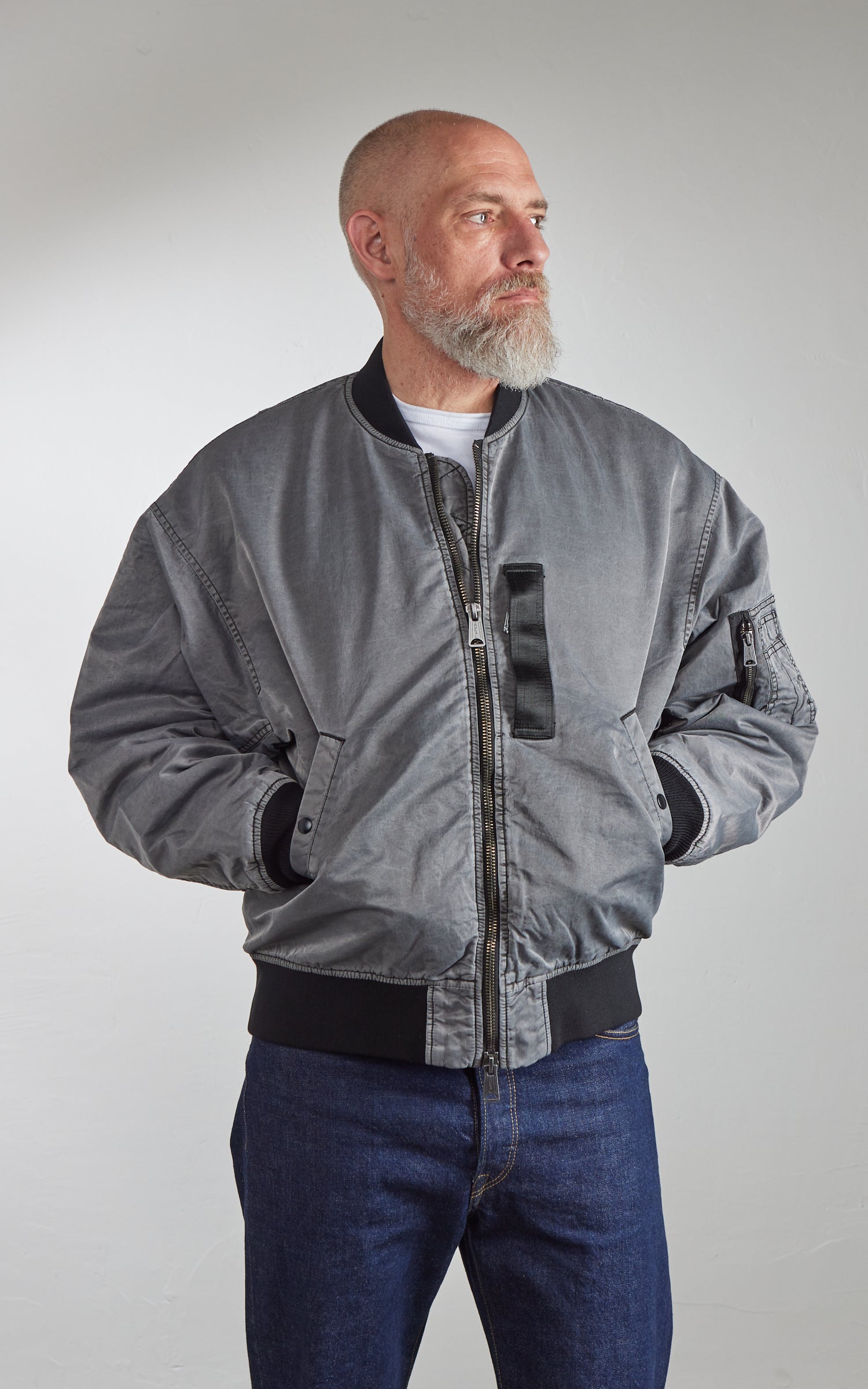 Houston Pigment Dyed Relax MA-1 Flight Jacket Black