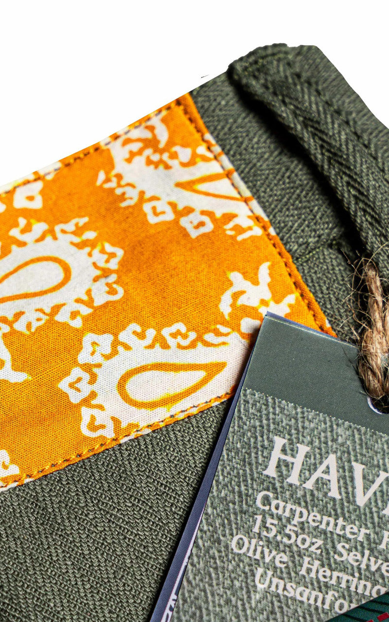 NBDN Haven Herringbone Selvedge Carpenter Pants Olive Green 15.5oz