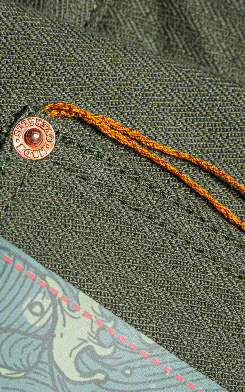 NBDN Haven Herringbone Selvedge Carpenter Pants Olive Green 15.5oz