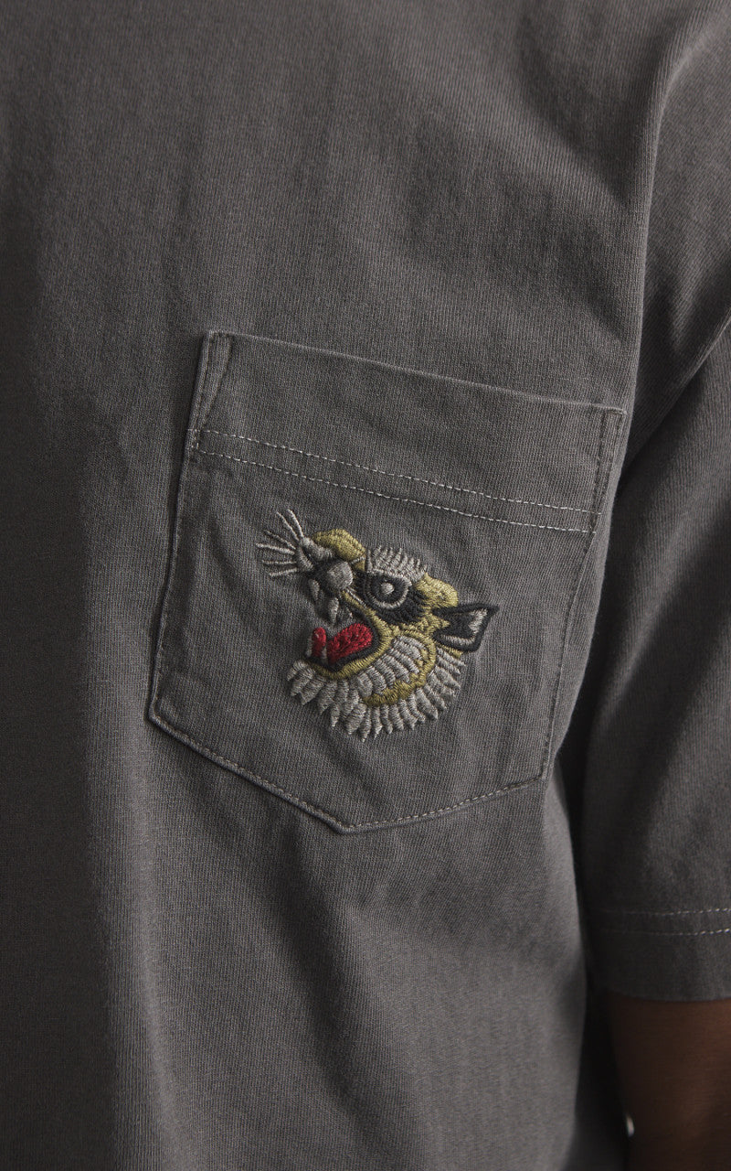 Houston Pigment Dyed Tiger Souvenir Pocket T-Shirt Black