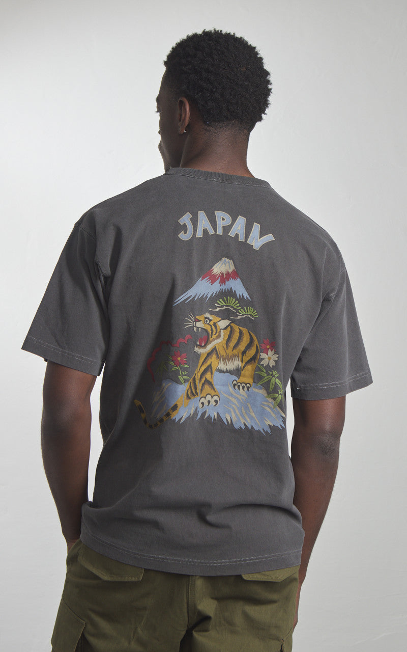 Houston Pigment Dyed Tiger Souvenir Pocket T-Shirt Black