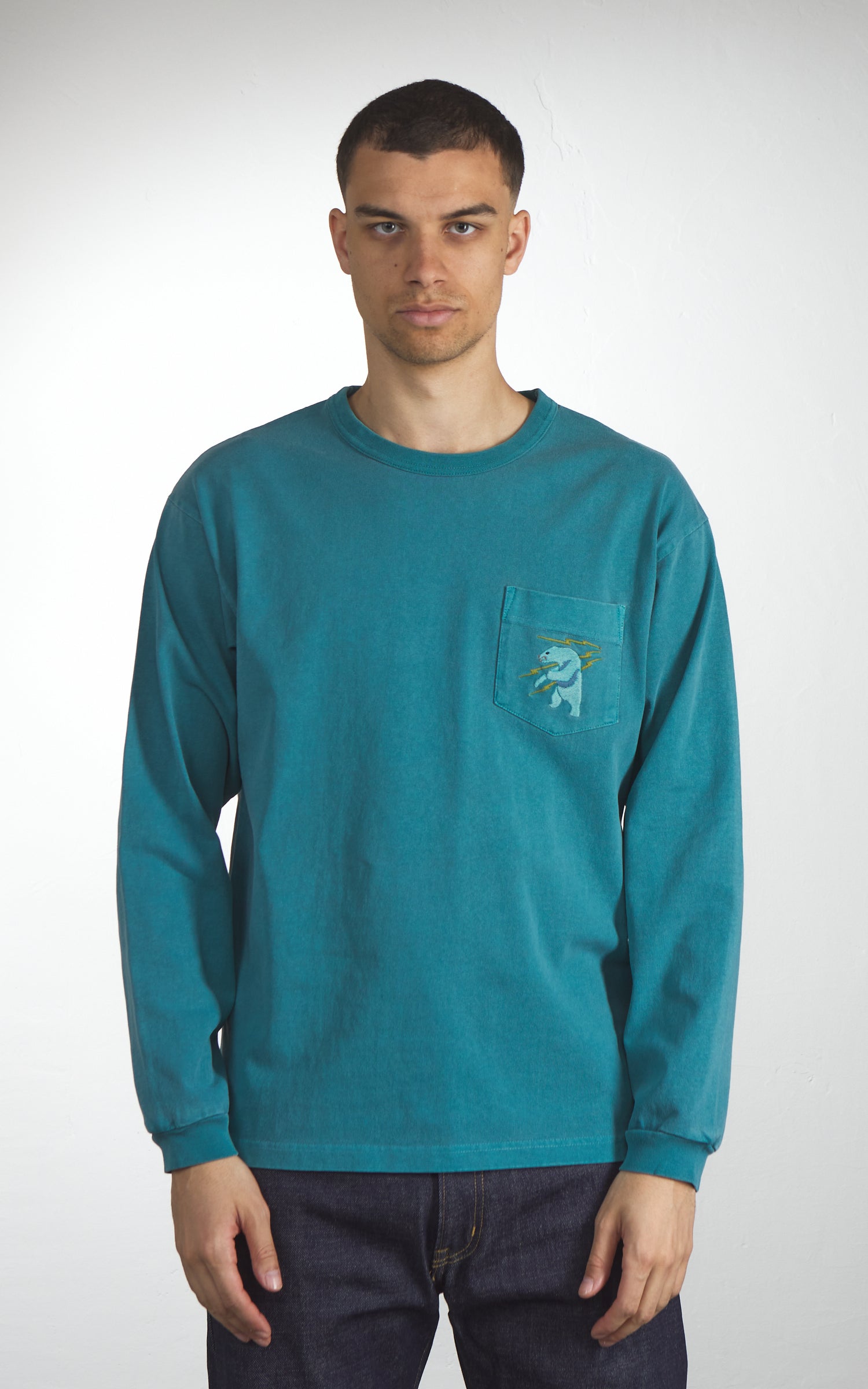 Houston US Cotton Pigment Print (Alaska) L/S T-Shirt Turquoise
