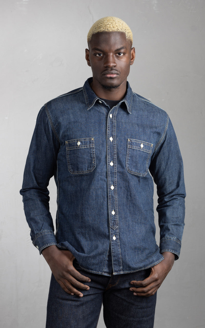 Houston U.S. Cotton Denim Work Shirt Vintage Wash Indigo