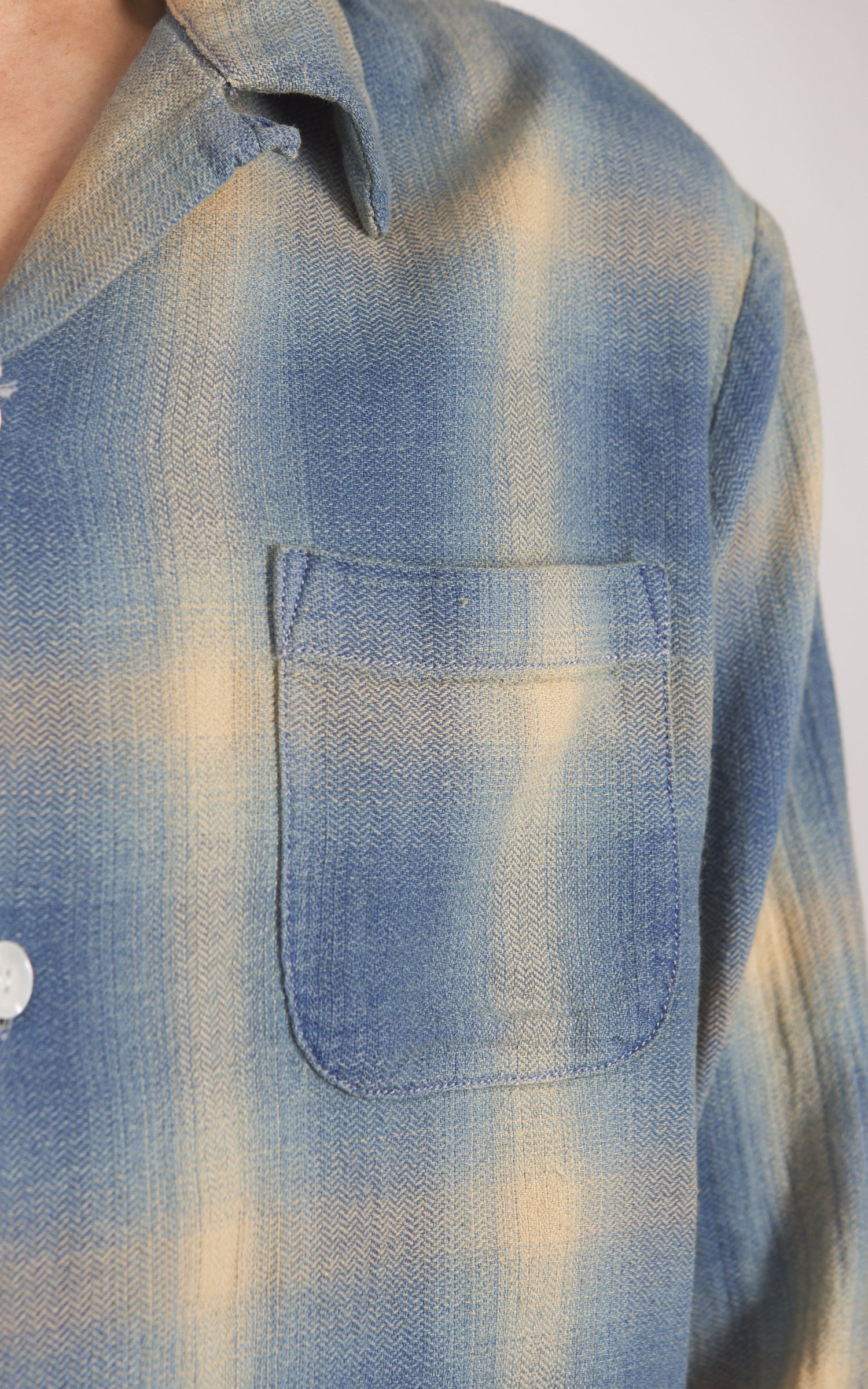 Houston Indigo Herringbone Ombre Check L/S Shirt Indigo Bleach