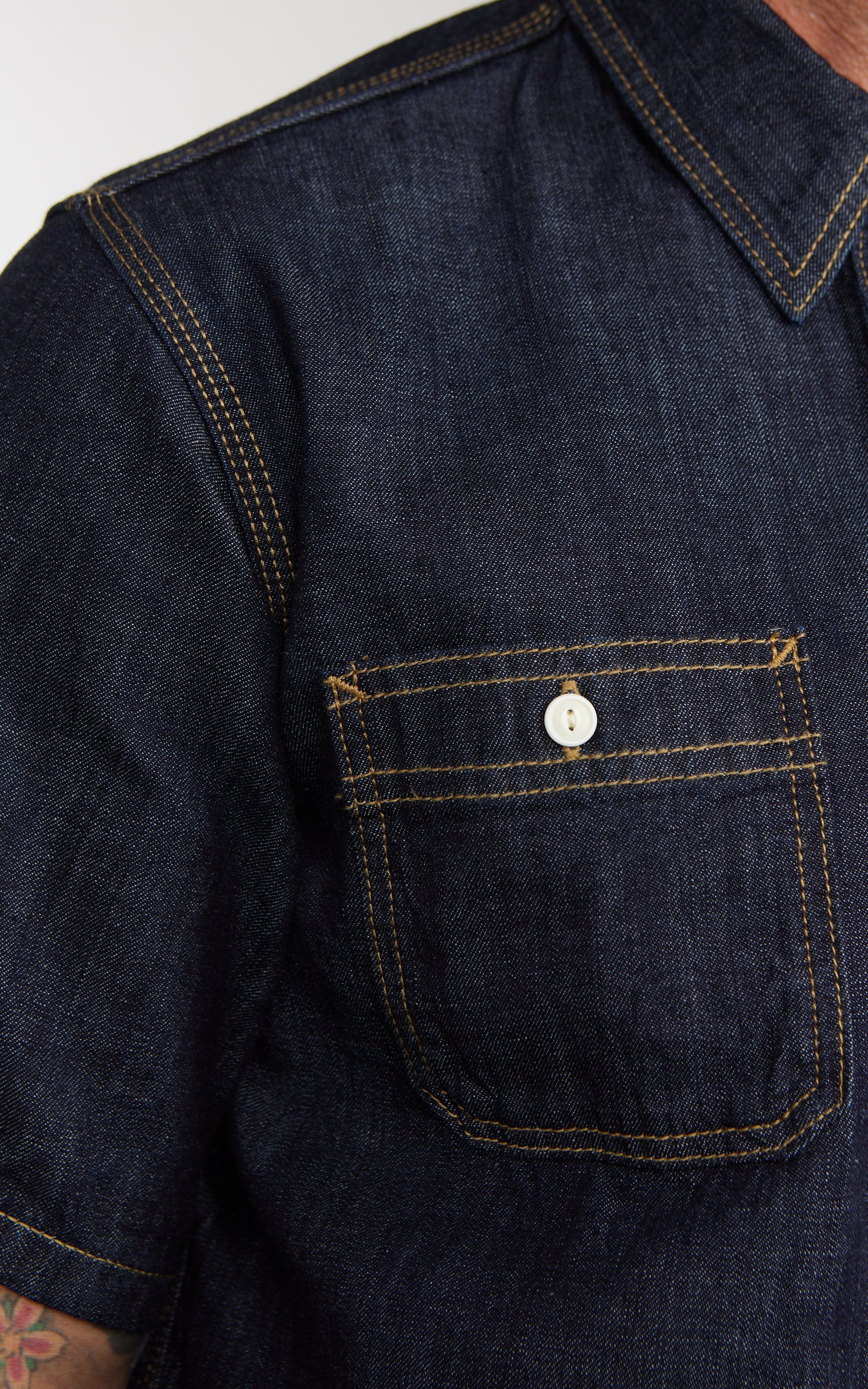 Houston U.S. Cotton Denim S/S Work Shirt Indigo One Wash