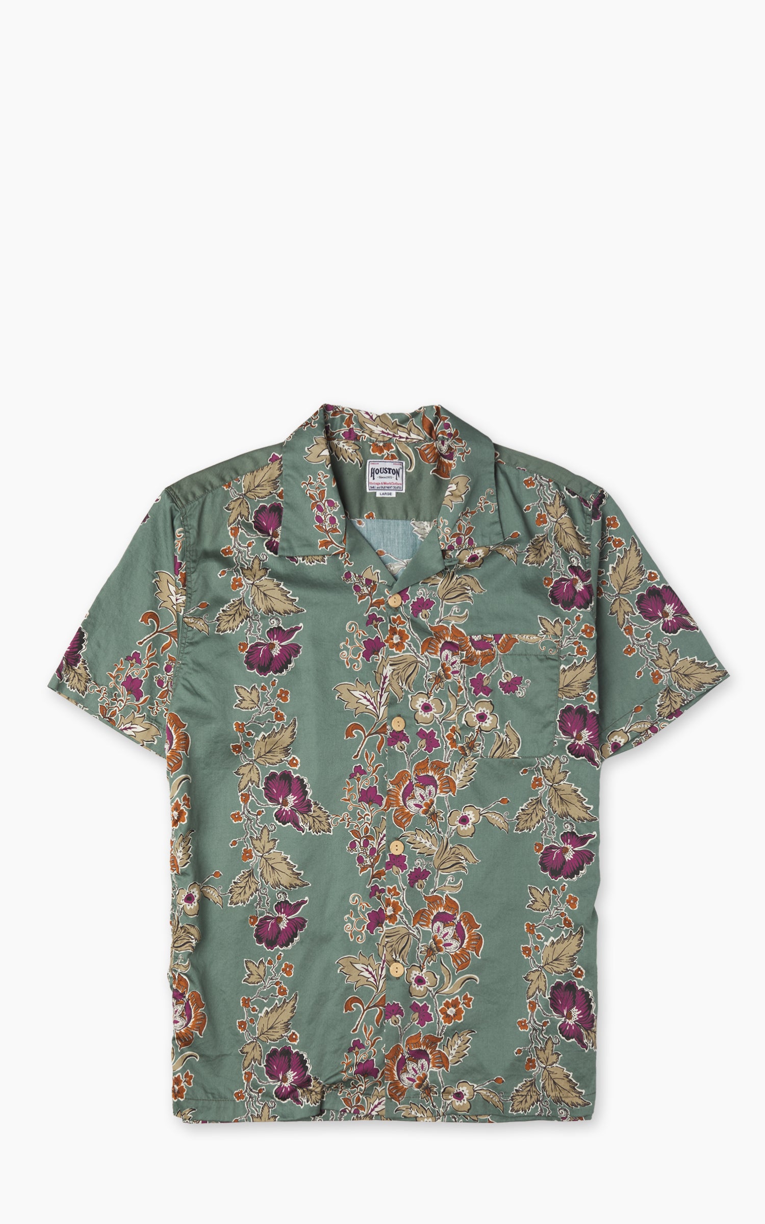 Houston (Botanical) Cotton Aloha Shirt Green