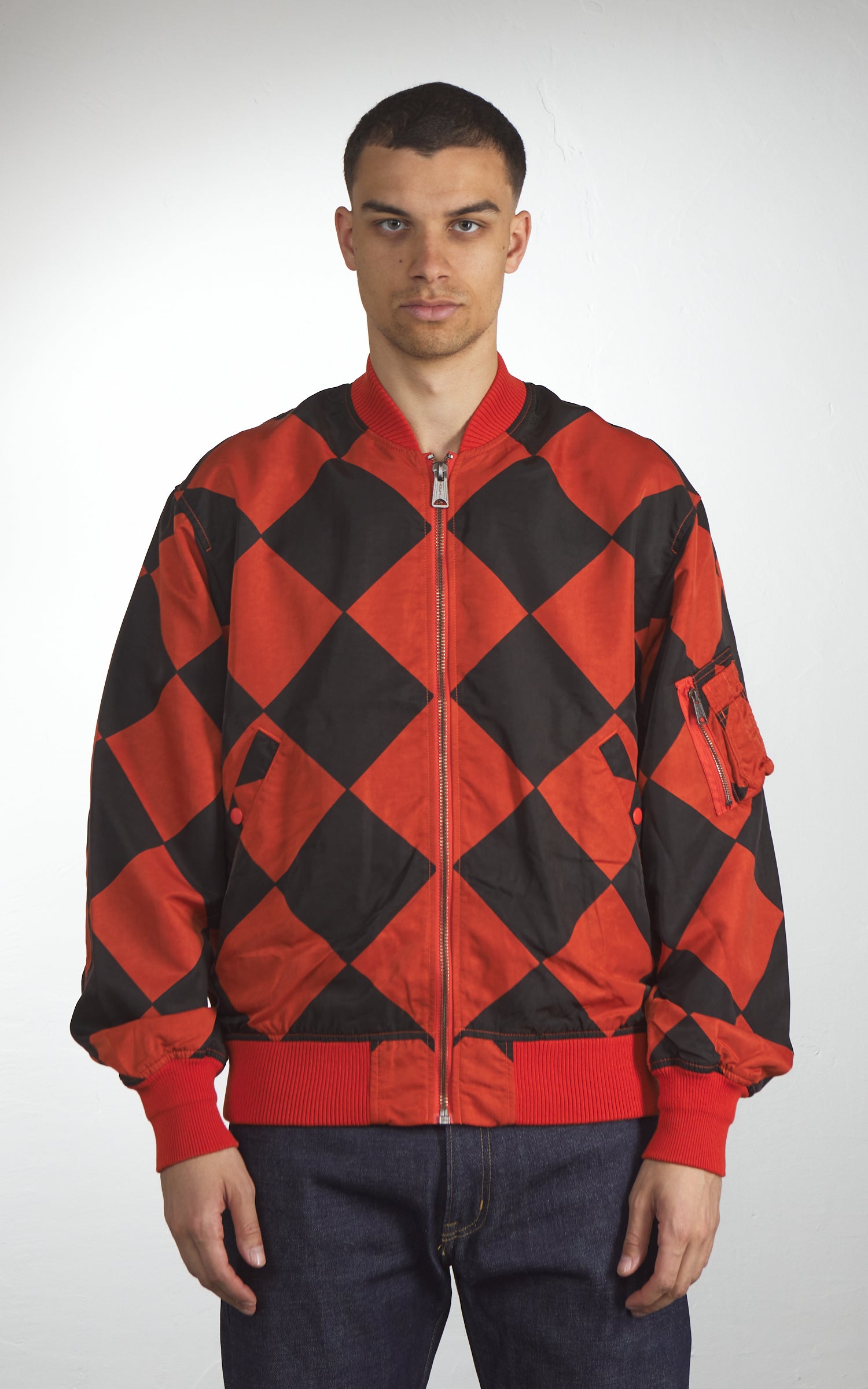 Houston Garment Dyed Nylon Line Crewman MA-1 Flight Jacket Orange