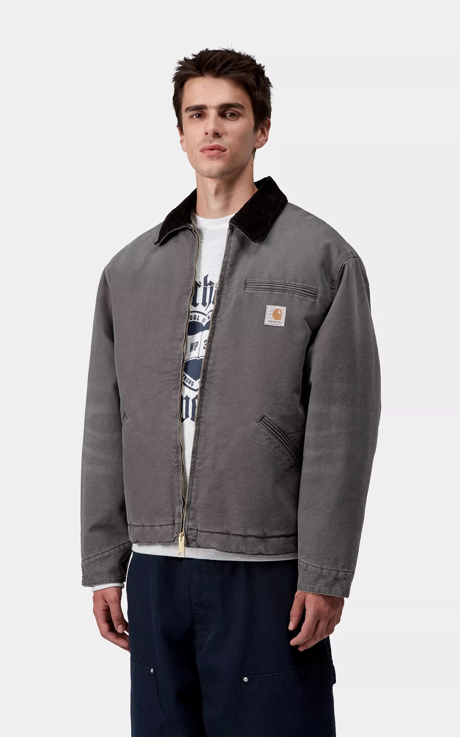 Carhartt WIP OG Detroit Jacket Dearborn Canvas Stone Graphite/Black