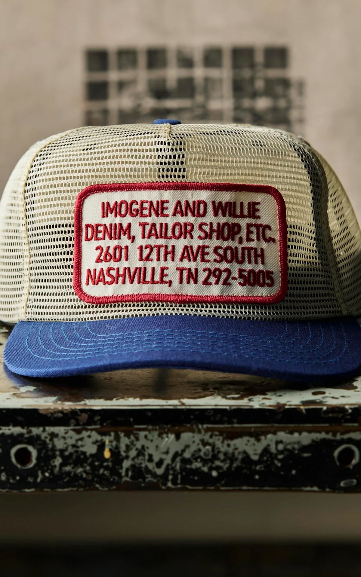 Imogene + Willie The "Tailor Shop" Mesh Trucker Cap Blue