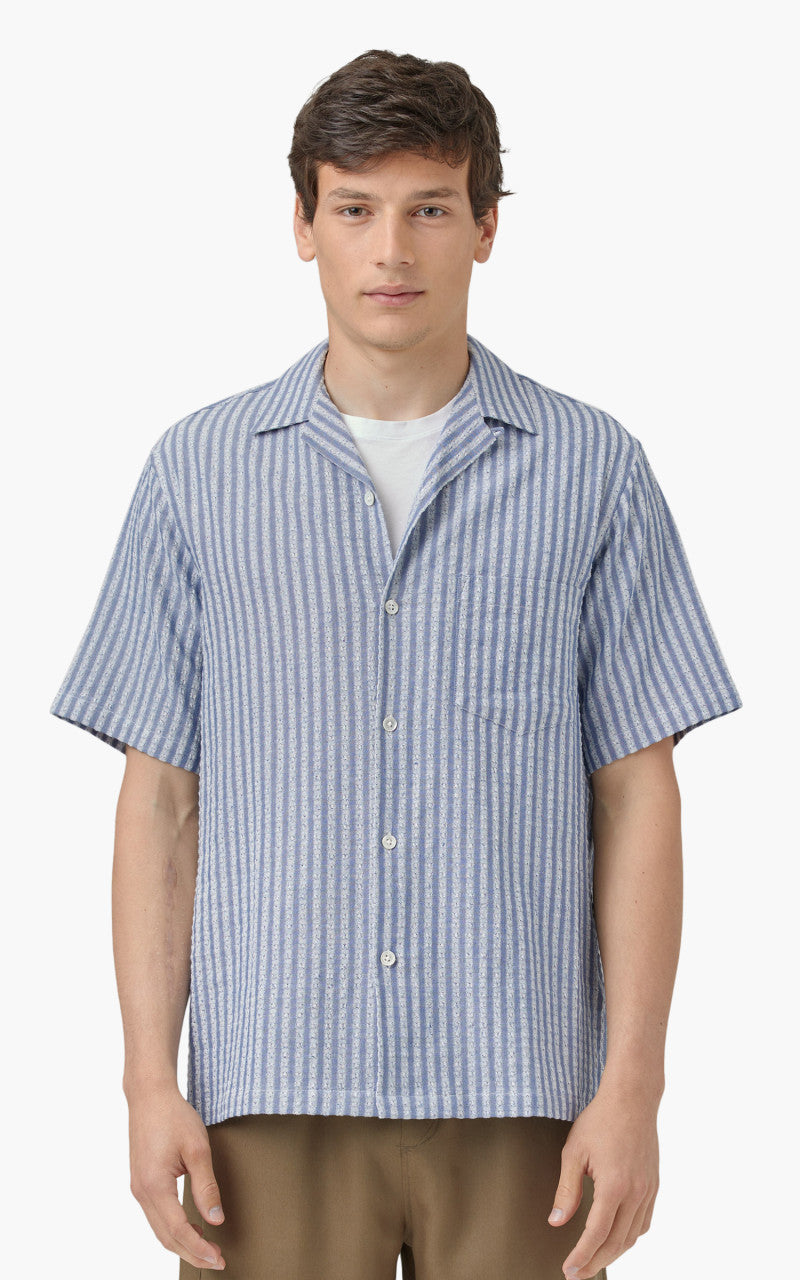 Portuguese Flannel Jacquard Chambray Shirt Blue/White