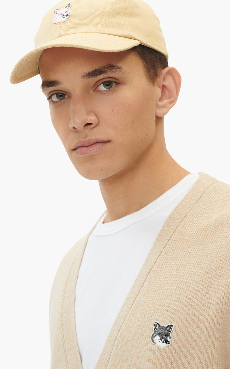 Maison Kitsuné Grey Fox Head Patch Relaxed Cardigan Beige