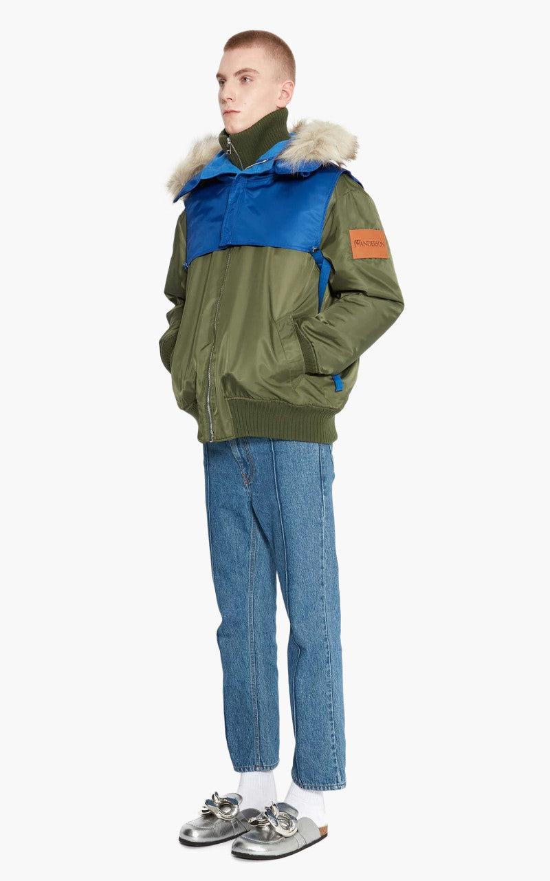 JW Anderson Relaxed Bomber Jacket With Detachable Hood Green/Blue